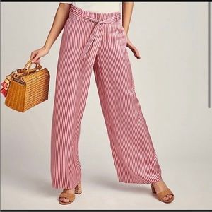 Anthropologie Ettitwa Pink Striped Wide Leg Pants NWT Size 6 - missing belt